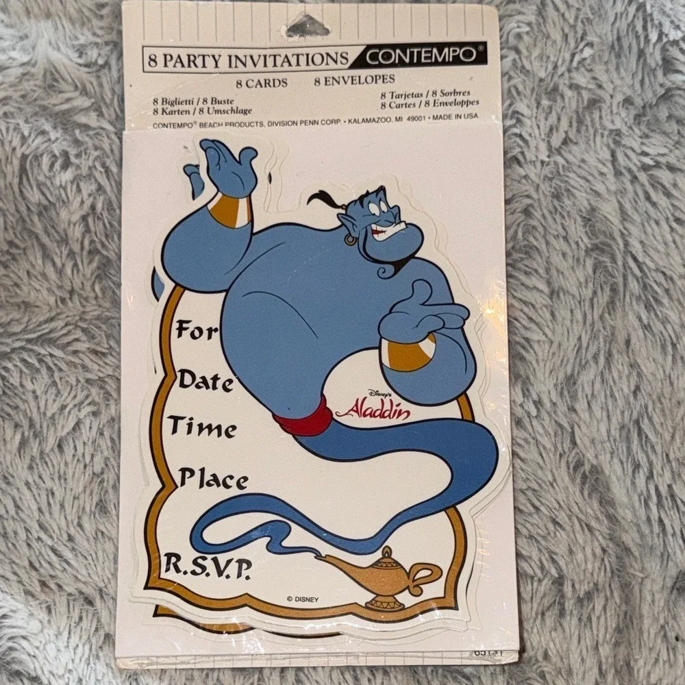 Vintage Disney Aladdin Genie Party Invitations 8 Count Contempo Sealed 90s USA